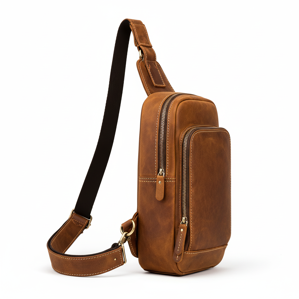 Newsbirds High Quality Big Chest Bag Real Cowhide Leather Chest Bags Crazy Horse Leather Men's Sling Bag Chest Pack for Man Male