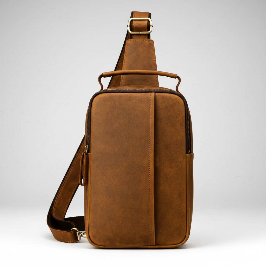 Newsbirds High Quality Big Chest Bag Real Cowhide Leather Chest Bags Crazy Horse Leather Men's Sling Bag Chest Pack for Man Male