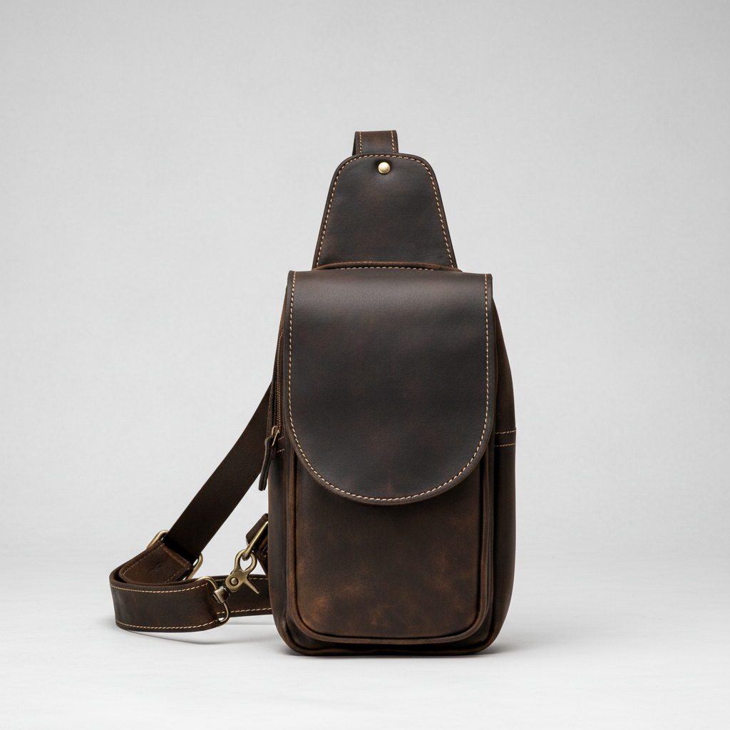 Newsbirds High Quality Big Chest Bag Real Cowhide Leather Chest Bags Crazy Horse Leather Men's Sling Bag Chest Pack for Man Male