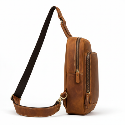 Newsbirds High Quality Big Chest Bag Real Cowhide Leather Chest Bags Crazy Horse Leather Men's Sling Bag Chest Pack for Man Male