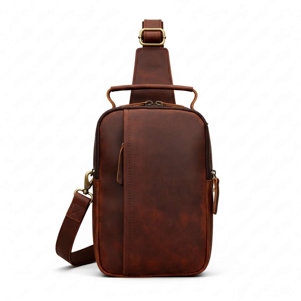 Newsbirds High Quality Big Chest Bag Real Cowhide Leather Chest Bags Crazy Horse Leather Men's Sling Bag Chest Pack for Man Male