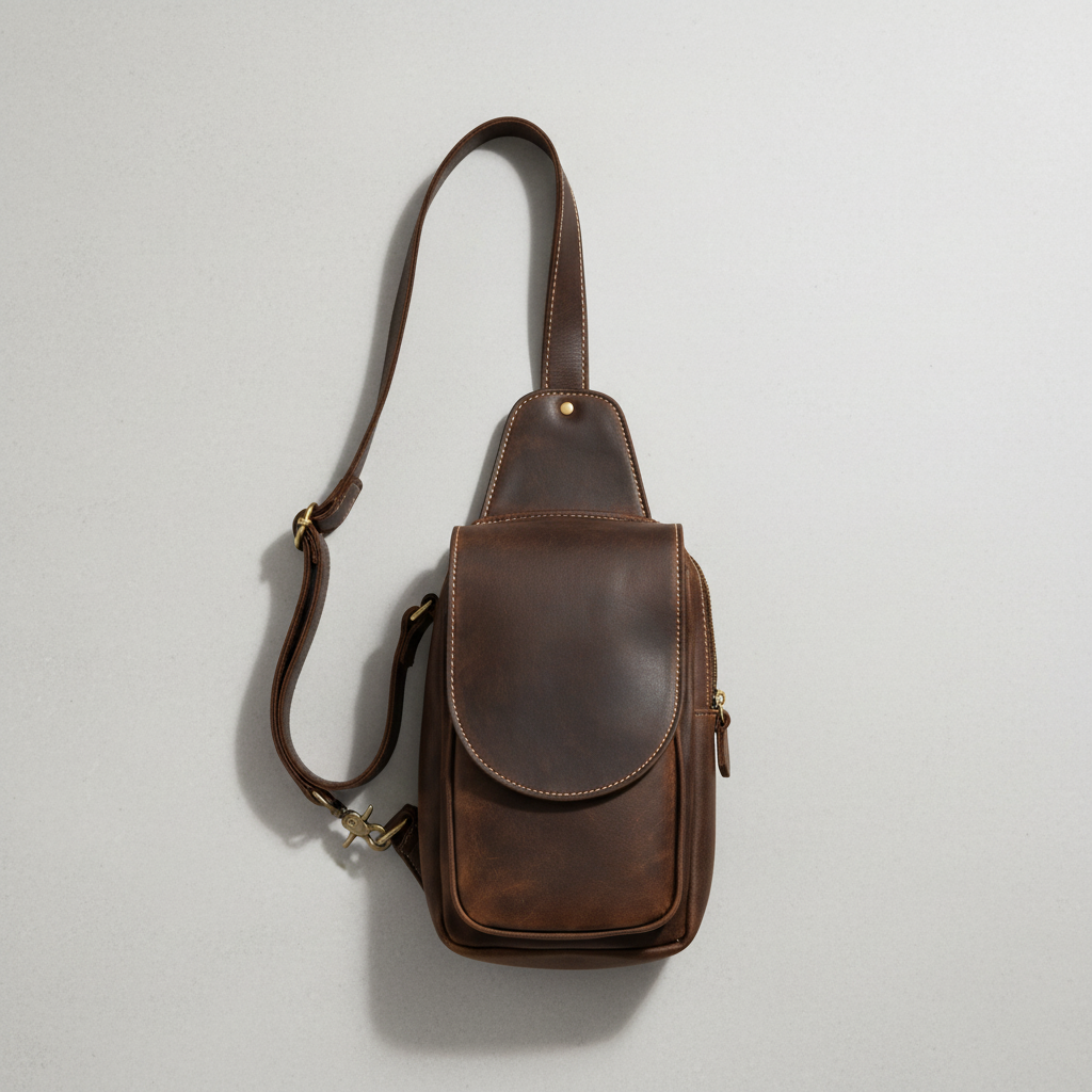 Newsbirds High Quality Big Chest Bag Real Cowhide Leather Chest Bags Crazy Horse Leather Men's Sling Bag Chest Pack for Man Male