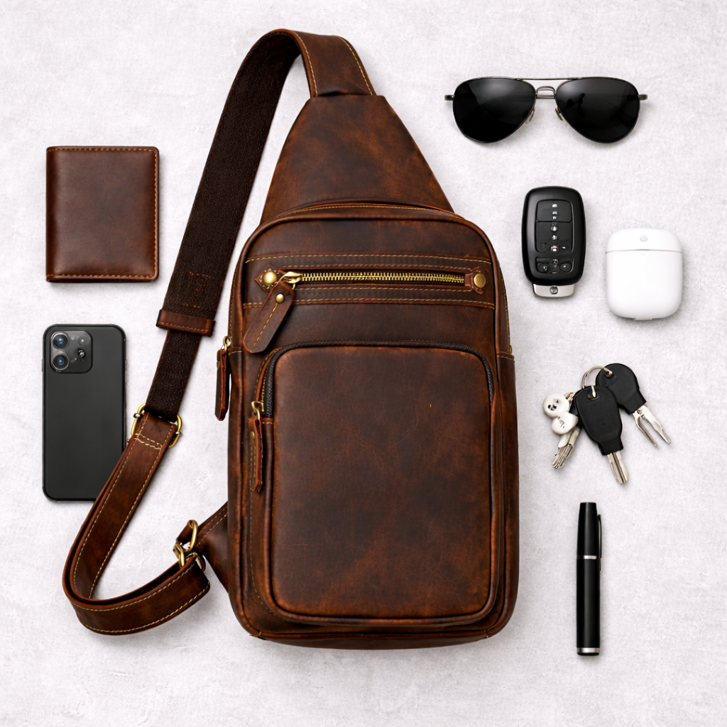 Newsbirds High Quality Big Chest Bag Real Cowhide Leather Chest Bags Crazy Horse Leather Men's Sling Bag Chest Pack for Man Male