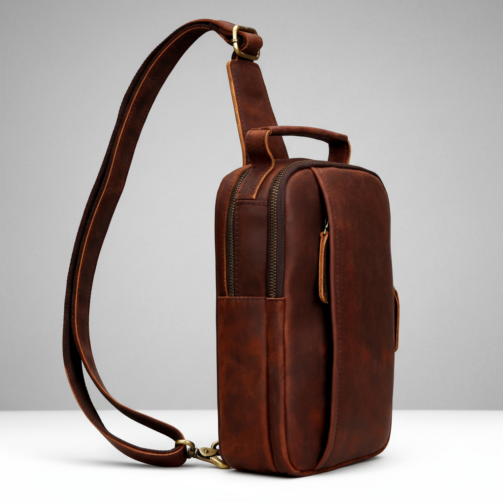 Newsbirds High Quality Big Chest Bag Real Cowhide Leather Chest Bags Crazy Horse Leather Men's Sling Bag Chest Pack for Man Male