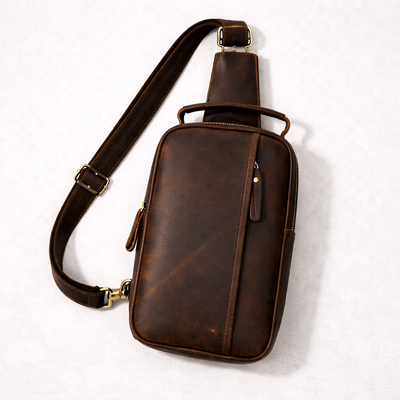 Newsbirds High Quality Big Chest Bag Real Cowhide Leather Chest Bags Crazy Horse Leather Men's Sling Bag Chest Pack for Man Male