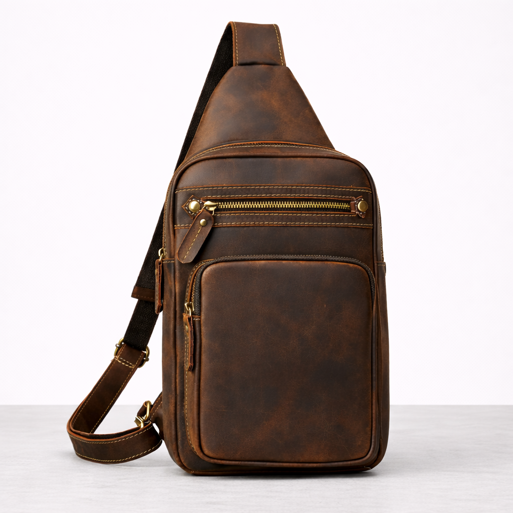 Newsbirds High Quality Big Chest Bag Real Cowhide Leather Chest Bags Crazy Horse Leather Men's Sling Bag Chest Pack for Man Male