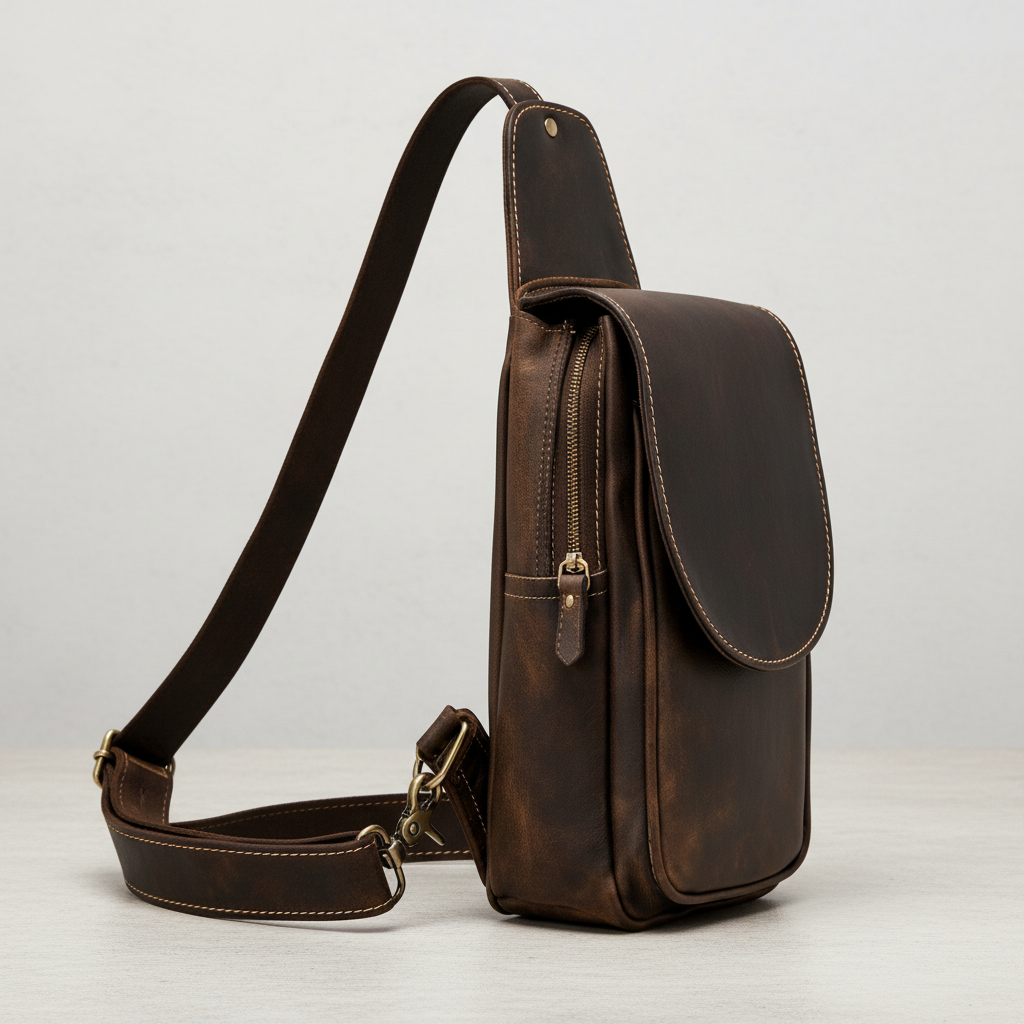 Newsbirds High Quality Big Chest Bag Real Cowhide Leather Chest Bags Crazy Horse Leather Men's Sling Bag Chest Pack for Man Male