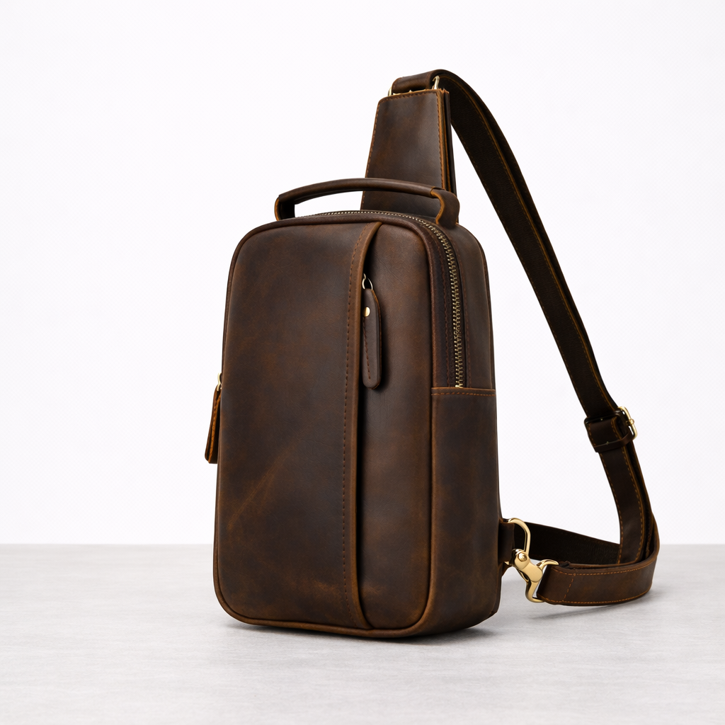 Newsbirds High Quality Big Chest Bag Real Cowhide Leather Chest Bags Crazy Horse Leather Men's Sling Bag Chest Pack for Man Male