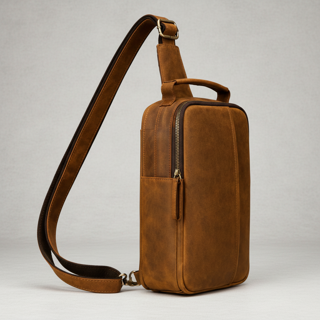 Newsbirds High Quality Big Chest Bag Real Cowhide Leather Chest Bags Crazy Horse Leather Men's Sling Bag Chest Pack for Man Male