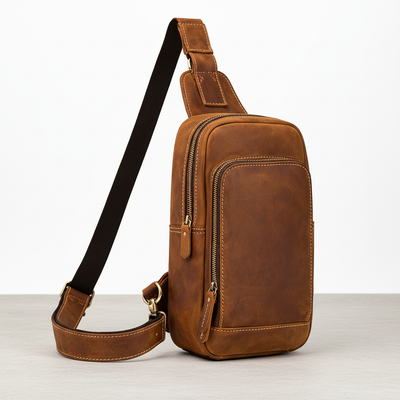 Newsbirds High Quality Big Chest Bag Real Cowhide Leather Chest Bags Crazy Horse Leather Men's Sling Bag Chest Pack for Man Male