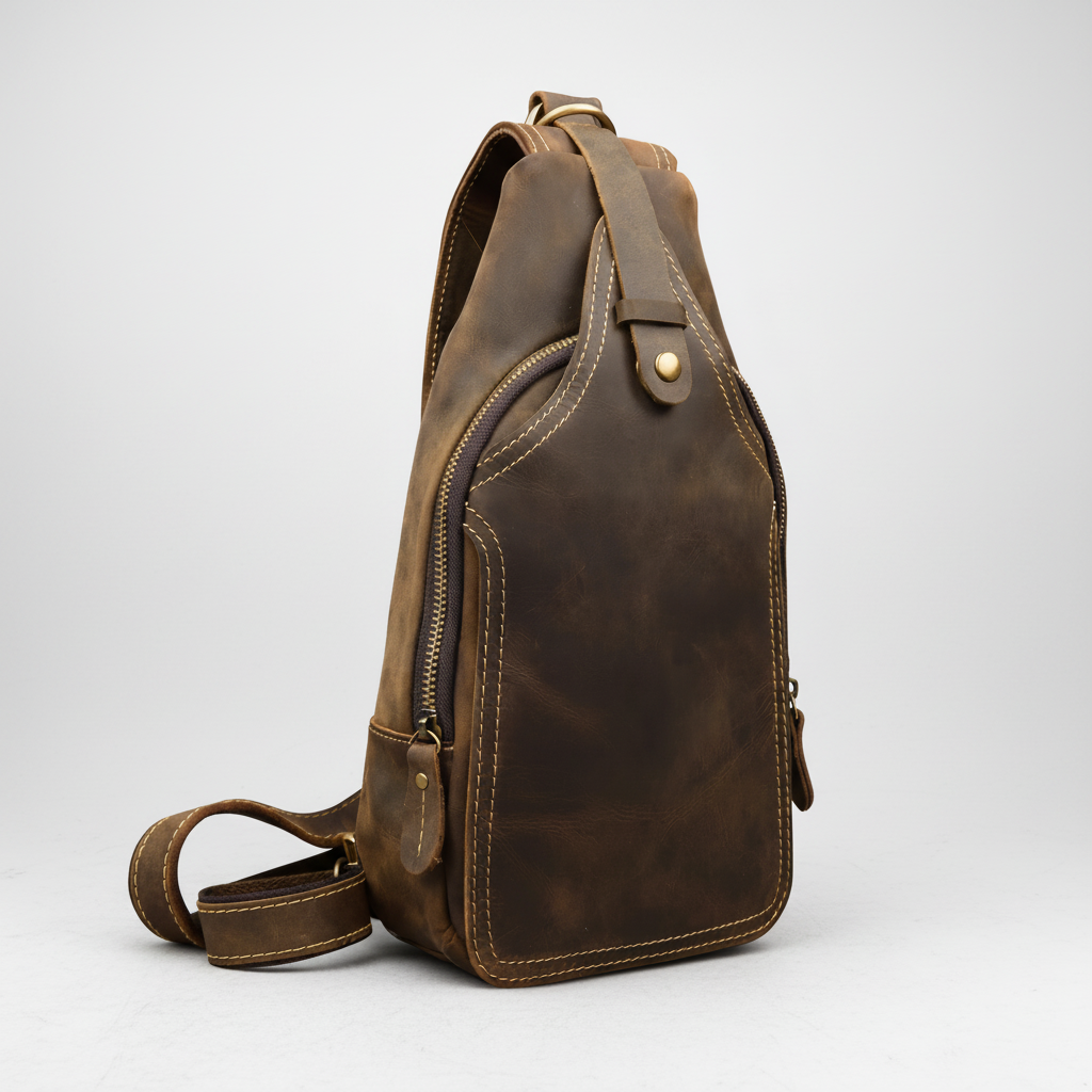 Newsbirds High Quality Big Chest Bag Real Cowhide Leather Chest Bags Crazy Horse Leather Men's Sling Bag Chest Pack for Man Male