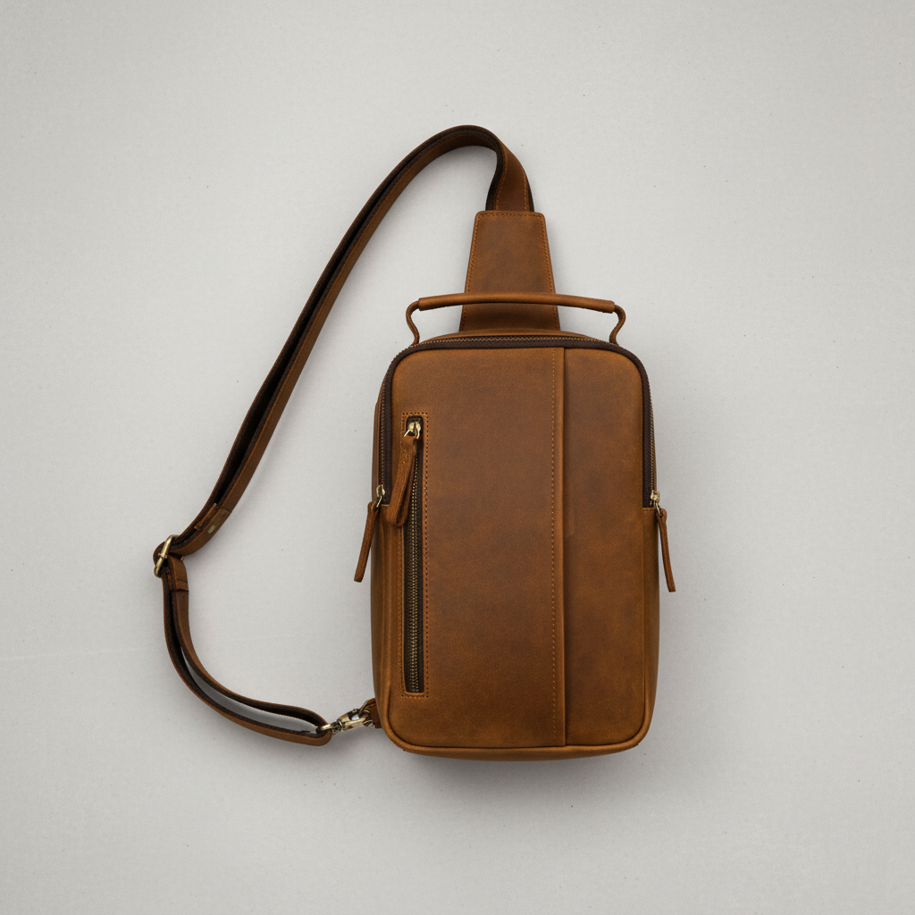 Newsbirds High Quality Big Chest Bag Real Cowhide Leather Chest Bags Crazy Horse Leather Men's Sling Bag Chest Pack for Man Male