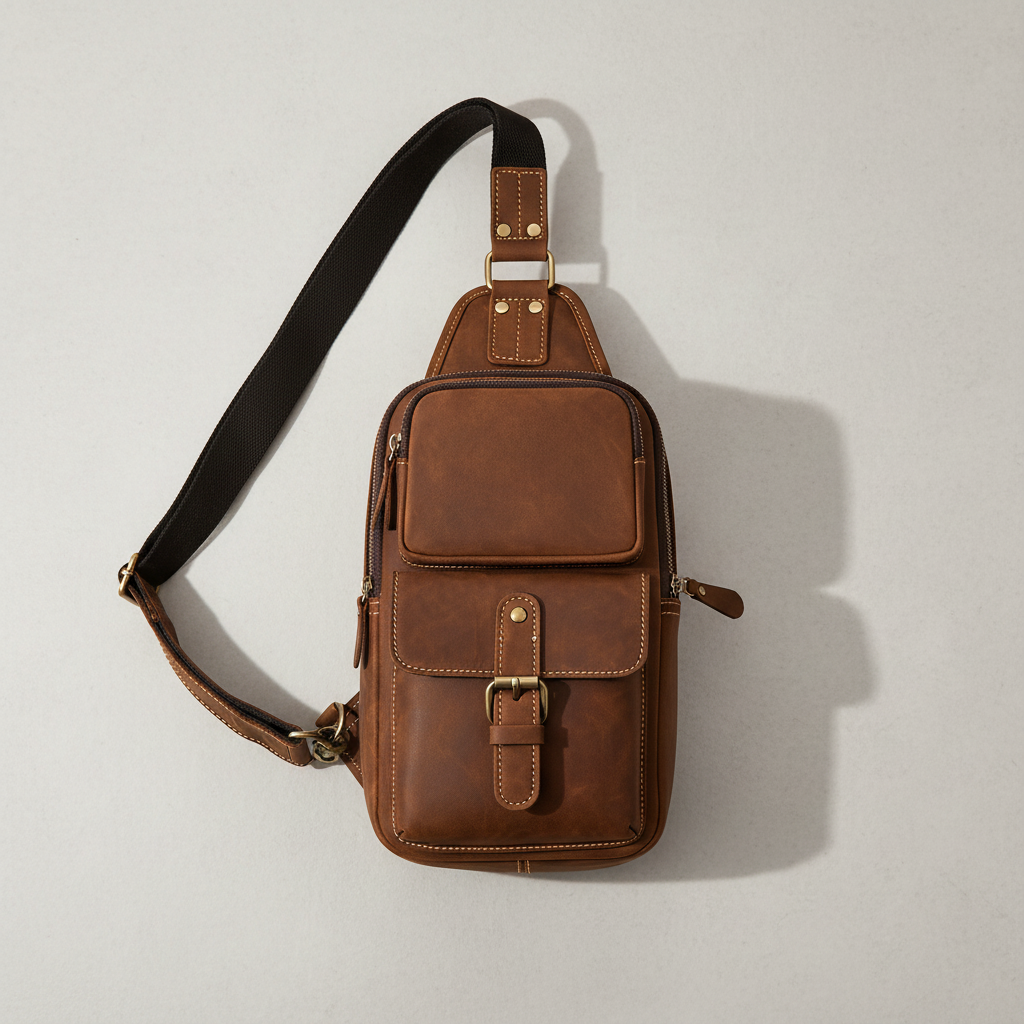 Newsbirds High Quality Big Chest Bag Real Cowhide Leather Chest Bags Crazy Horse Leather Men's Sling Bag Chest Pack for Man Male