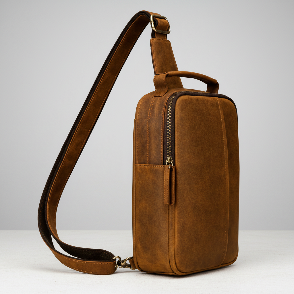 Newsbirds High Quality Big Chest Bag Real Cowhide Leather Chest Bags Crazy Horse Leather Men's Sling Bag Chest Pack for Man Male