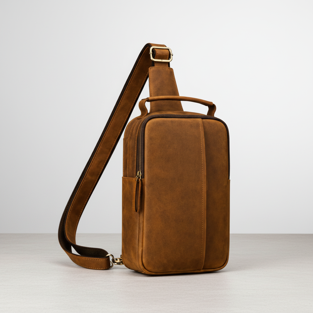 Newsbirds High Quality Big Chest Bag Real Cowhide Leather Chest Bags Crazy Horse Leather Men's Sling Bag Chest Pack for Man Male