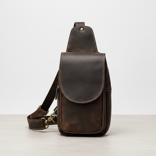 Newsbirds High Quality Big Chest Bag Real Cowhide Leather Chest Bags Crazy Horse Leather Men's Sling Bag Chest Pack for Man Male