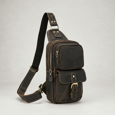 Newsbirds High Quality Big Chest Bag Real Cowhide Leather Chest Bags Crazy Horse Leather Men's Sling Bag Chest Pack for Man Male
