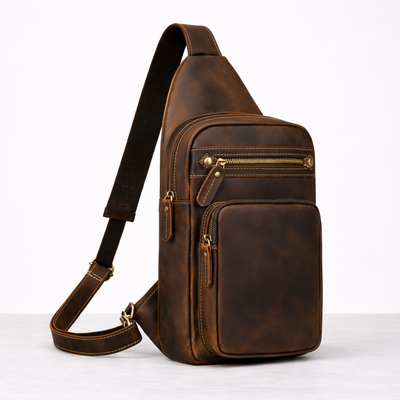 Newsbirds High Quality Big Chest Bag Real Cowhide Leather Chest Bags Crazy Horse Leather Men's Sling Bag Chest Pack for Man Male