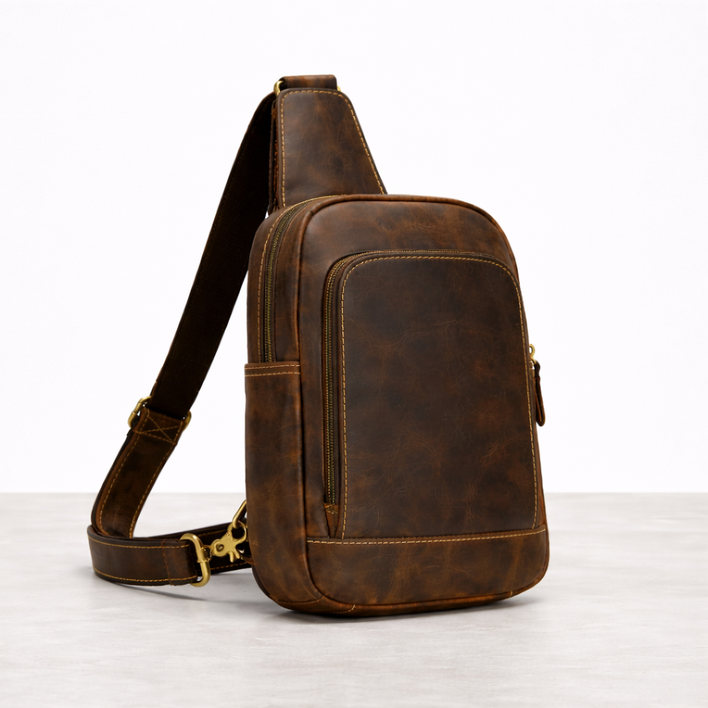 Newsbirds High Quality Big Chest Bag Real Cowhide Leather Chest Bags Crazy Horse Leather Men's Sling Bag Chest Pack for Man Male