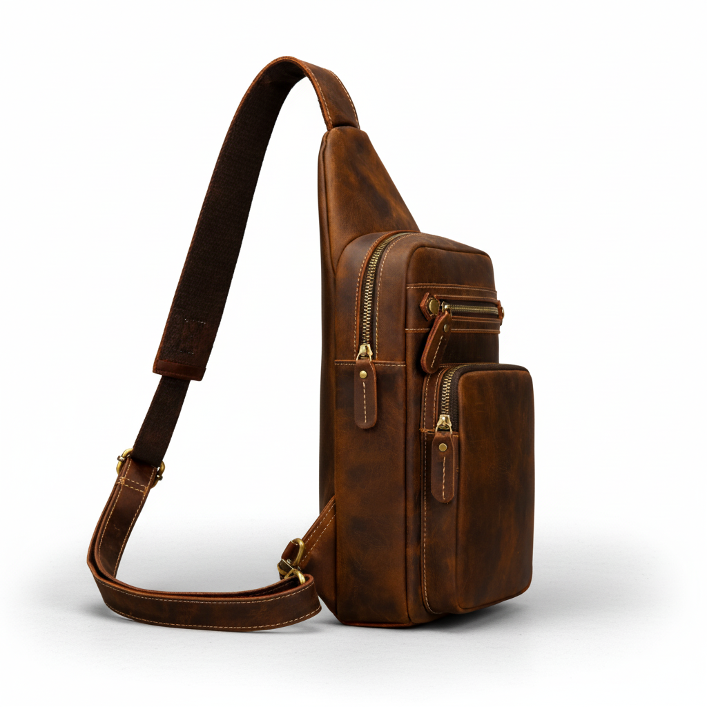 Newsbirds High Quality Big Chest Bag Real Cowhide Leather Chest Bags Crazy Horse Leather Men's Sling Bag Chest Pack for Man Male