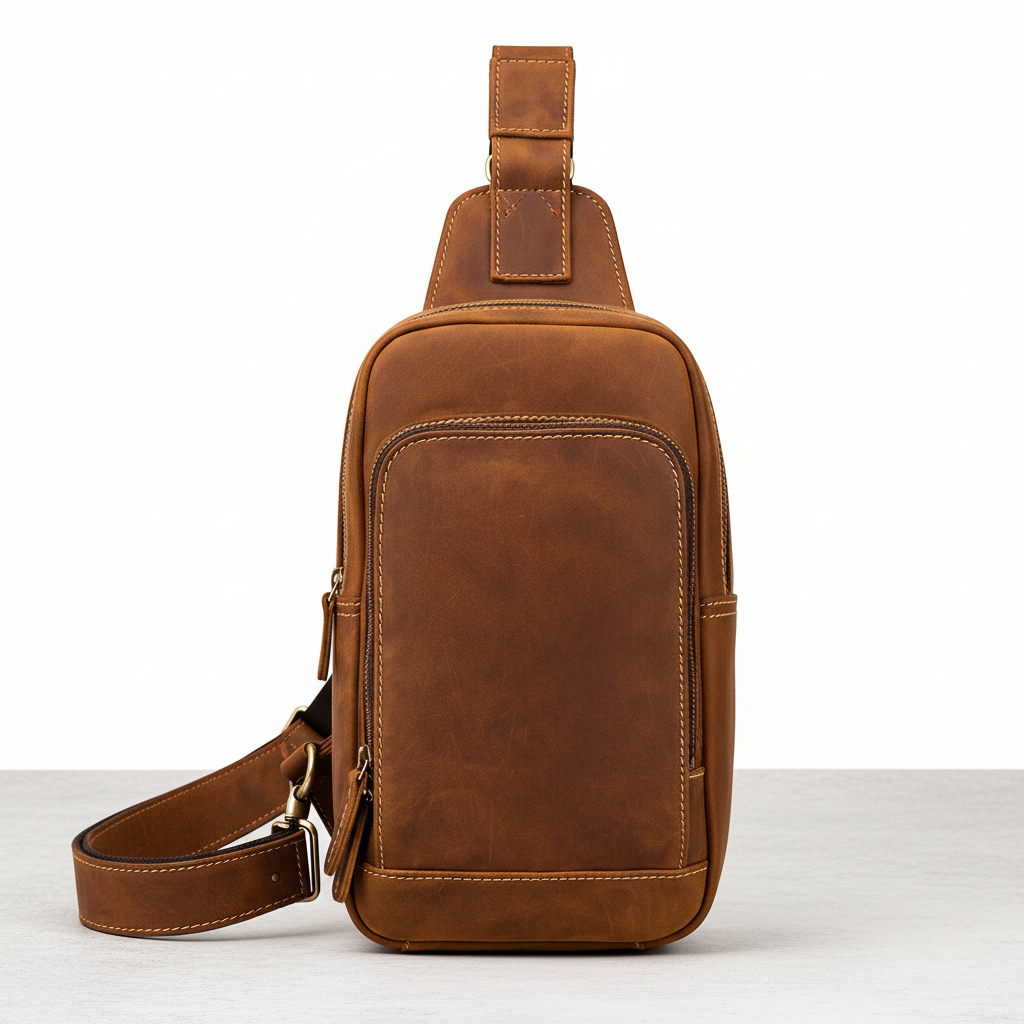 Newsbirds High Quality Big Chest Bag Real Cowhide Leather Chest Bags Crazy Horse Leather Men's Sling Bag Chest Pack for Man Male