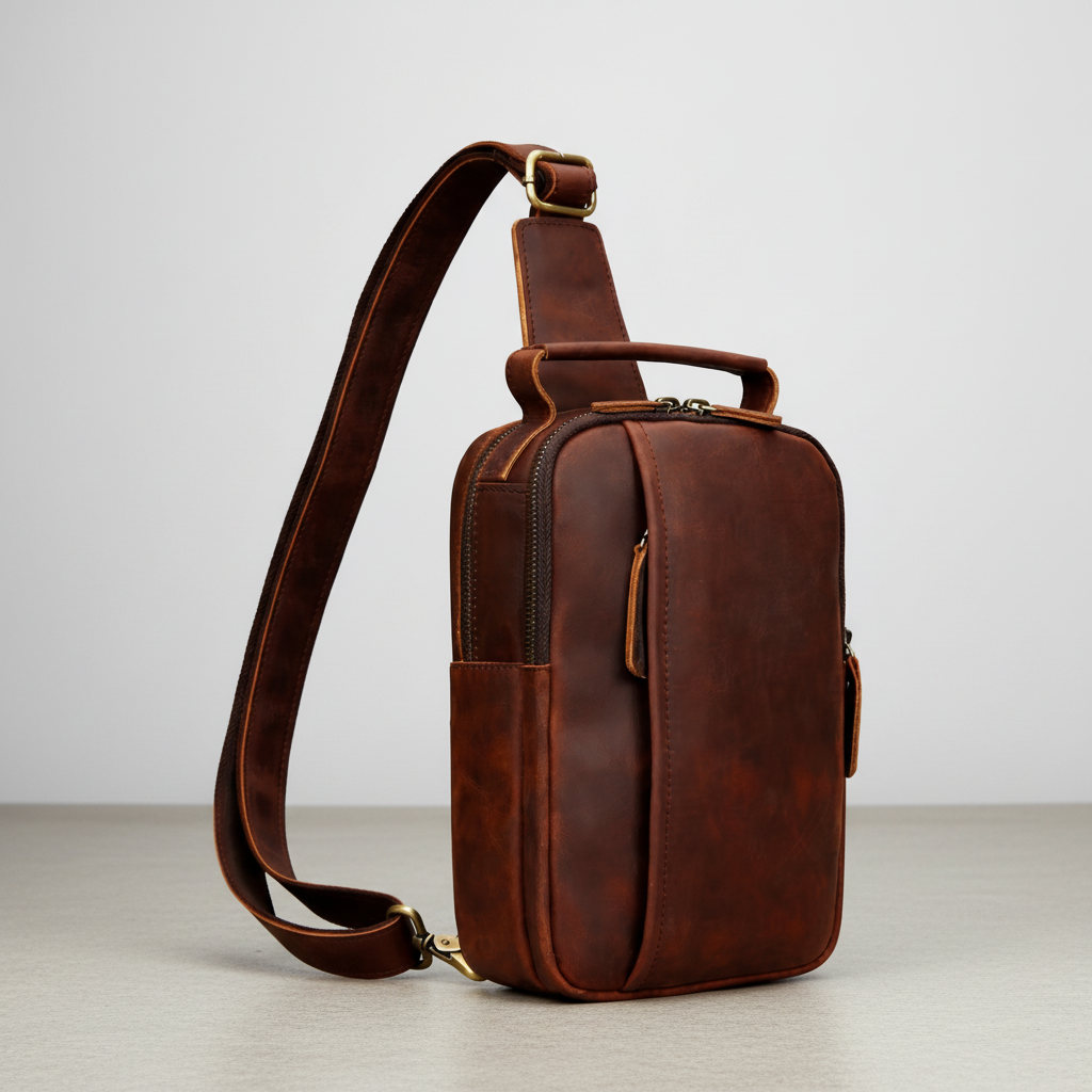 Newsbirds High Quality Big Chest Bag Real Cowhide Leather Chest Bags Crazy Horse Leather Men's Sling Bag Chest Pack for Man Male