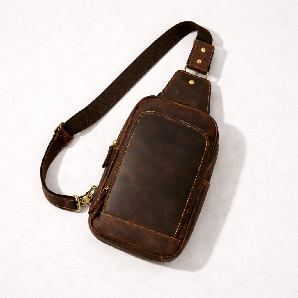 Newsbirds High Quality Big Chest Bag Real Cowhide Leather Chest Bags Crazy Horse Leather Men's Sling Bag Chest Pack for Man Male