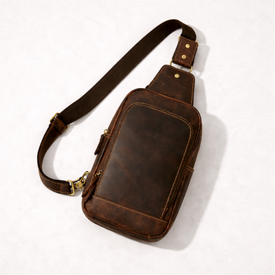 Newsbirds High Quality Big Chest Bag Real Cowhide Leather Chest Bags Crazy Horse Leather Men's Sling Bag Chest Pack for Man Male