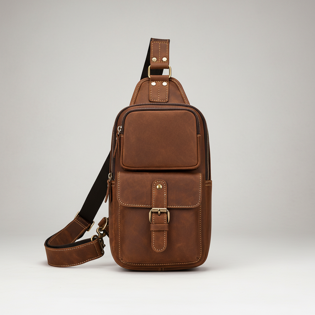 Newsbirds High Quality Big Chest Bag Real Cowhide Leather Chest Bags Crazy Horse Leather Men's Sling Bag Chest Pack for Man Male