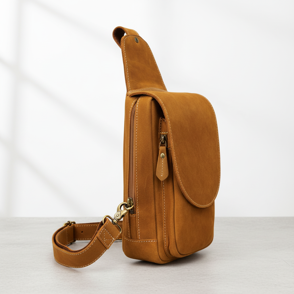 Newsbirds High Quality Big Chest Bag Real Cowhide Leather Chest Bags Crazy Horse Leather Men's Sling Bag Chest Pack for Man Male