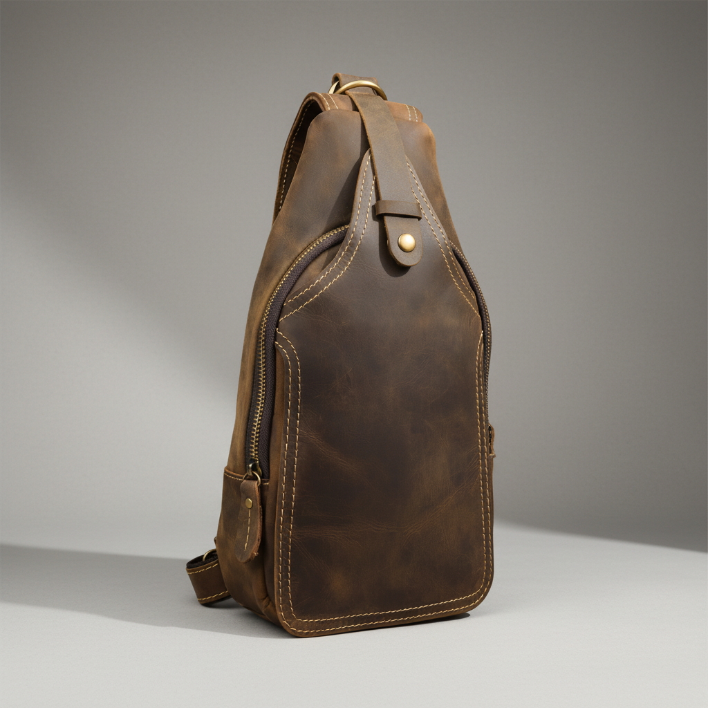 Newsbirds High Quality Big Chest Bag Real Cowhide Leather Chest Bags Crazy Horse Leather Men's Sling Bag Chest Pack for Man Male