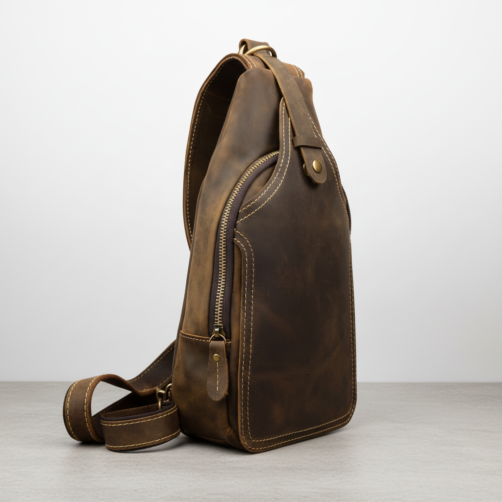 Newsbirds High Quality Big Chest Bag Real Cowhide Leather Chest Bags Crazy Horse Leather Men's Sling Bag Chest Pack for Man Male