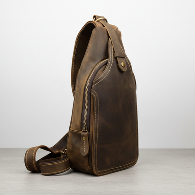 Newsbirds High Quality Big Chest Bag Real Cowhide Leather Chest Bags Crazy Horse Leather Men's Sling Bag Chest Pack for Man Male