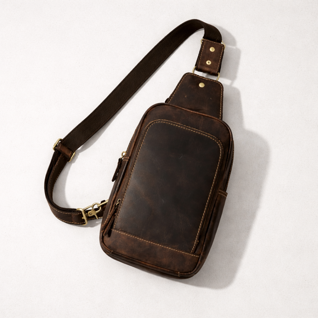 Newsbirds High Quality Big Chest Bag Real Cowhide Leather Chest Bags Crazy Horse Leather Men's Sling Bag Chest Pack for Man Male