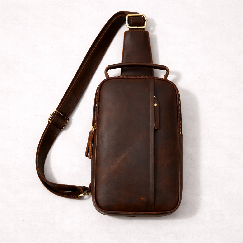 Newsbirds High Quality Big Chest Bag Real Cowhide Leather Chest Bags Crazy Horse Leather Men's Sling Bag Chest Pack for Man Male