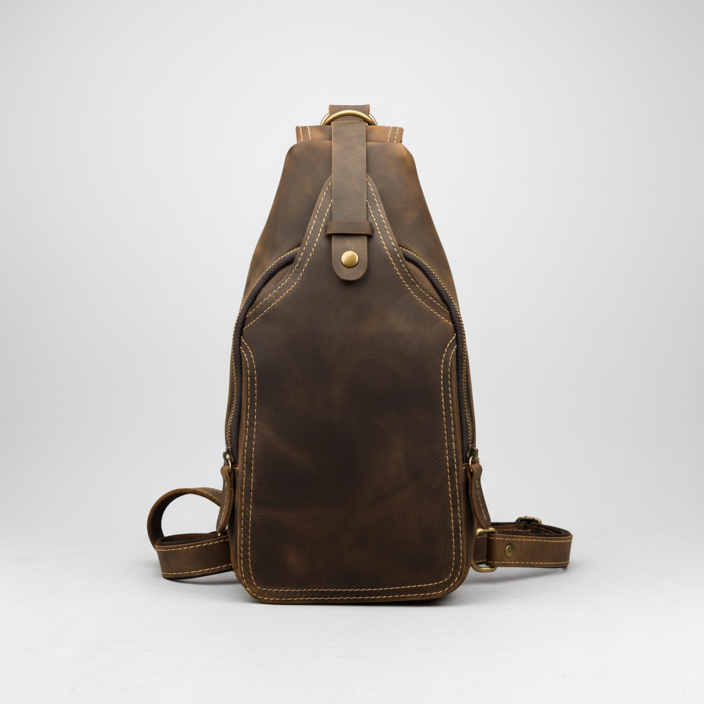 Newsbirds High Quality Big Chest Bag Real Cowhide Leather Chest Bags Crazy Horse Leather Men's Sling Bag Chest Pack for Man Male