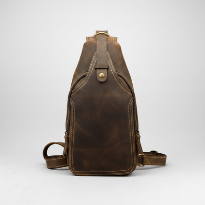 Newsbirds High Quality Big Chest Bag Real Cowhide Leather Chest Bags Crazy Horse Leather Men's Sling Bag Chest Pack for Man Male