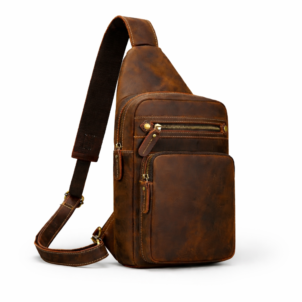 Newsbirds High Quality Big Chest Bag Real Cowhide Leather Chest Bags Crazy Horse Leather Men's Sling Bag Chest Pack for Man Male