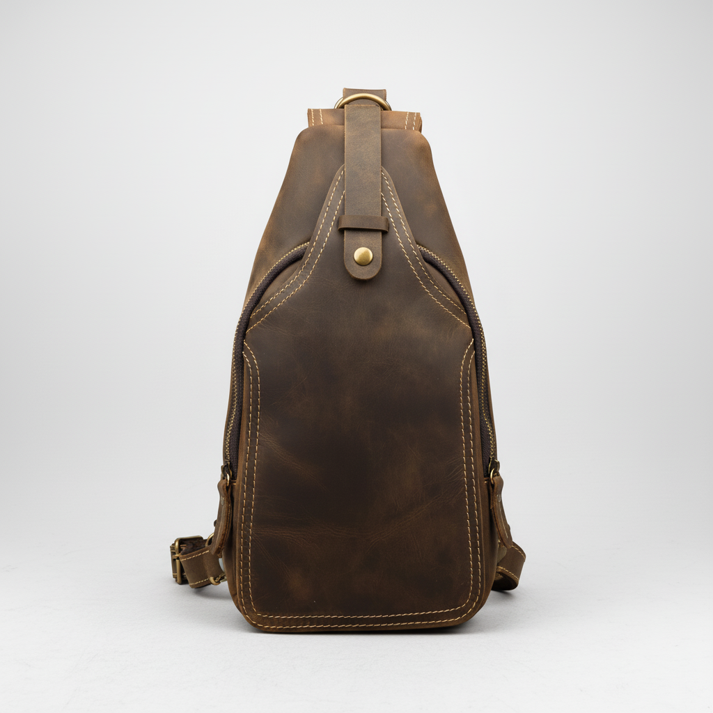 Newsbirds High Quality Big Chest Bag Real Cowhide Leather Chest Bags Crazy Horse Leather Men's Sling Bag Chest Pack for Man Male