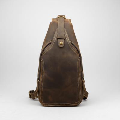 Newsbirds High Quality Big Chest Bag Real Cowhide Leather Chest Bags Crazy Horse Leather Men's Sling Bag Chest Pack for Man Male