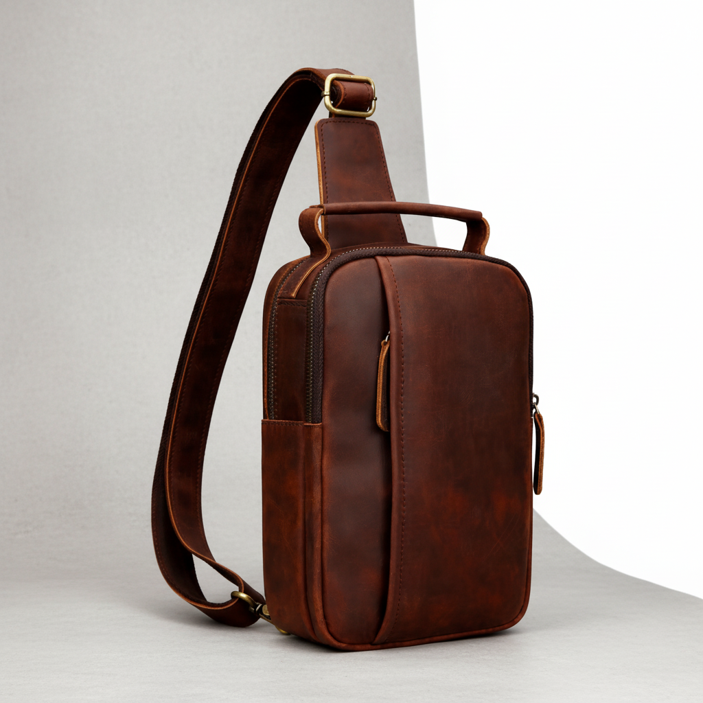 Newsbirds High Quality Big Chest Bag Real Cowhide Leather Chest Bags Crazy Horse Leather Men's Sling Bag Chest Pack for Man Male