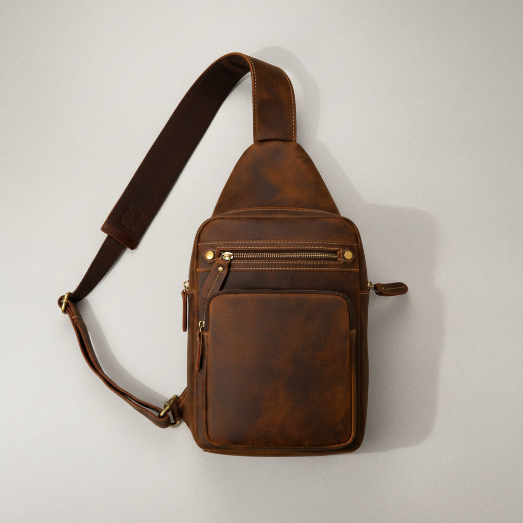 Newsbirds High Quality Big Chest Bag Real Cowhide Leather Chest Bags Crazy Horse Leather Men's Sling Bag Chest Pack for Man Male