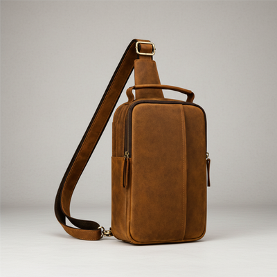 Newsbirds High Quality Big Chest Bag Real Cowhide Leather Chest Bags Crazy Horse Leather Men's Sling Bag Chest Pack for Man Male