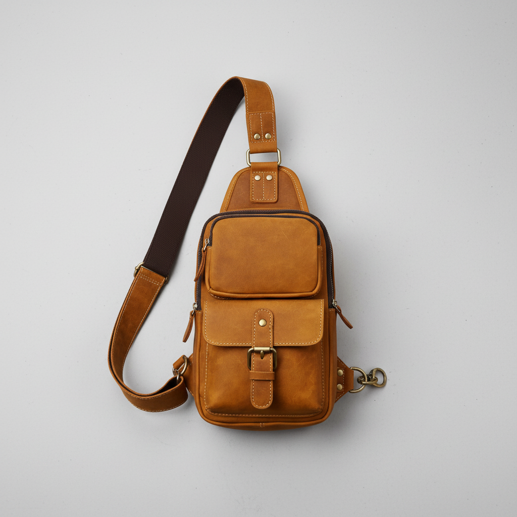 Newsbirds High Quality Big Chest Bag Real Cowhide Leather Chest Bags Crazy Horse Leather Men's Sling Bag Chest Pack for Man Male