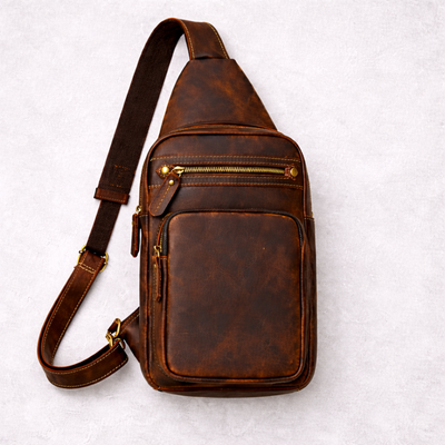 Newsbirds High Quality Big Chest Bag Real Cowhide Leather Chest Bags Crazy Horse Leather Men's Sling Bag Chest Pack for Man Male