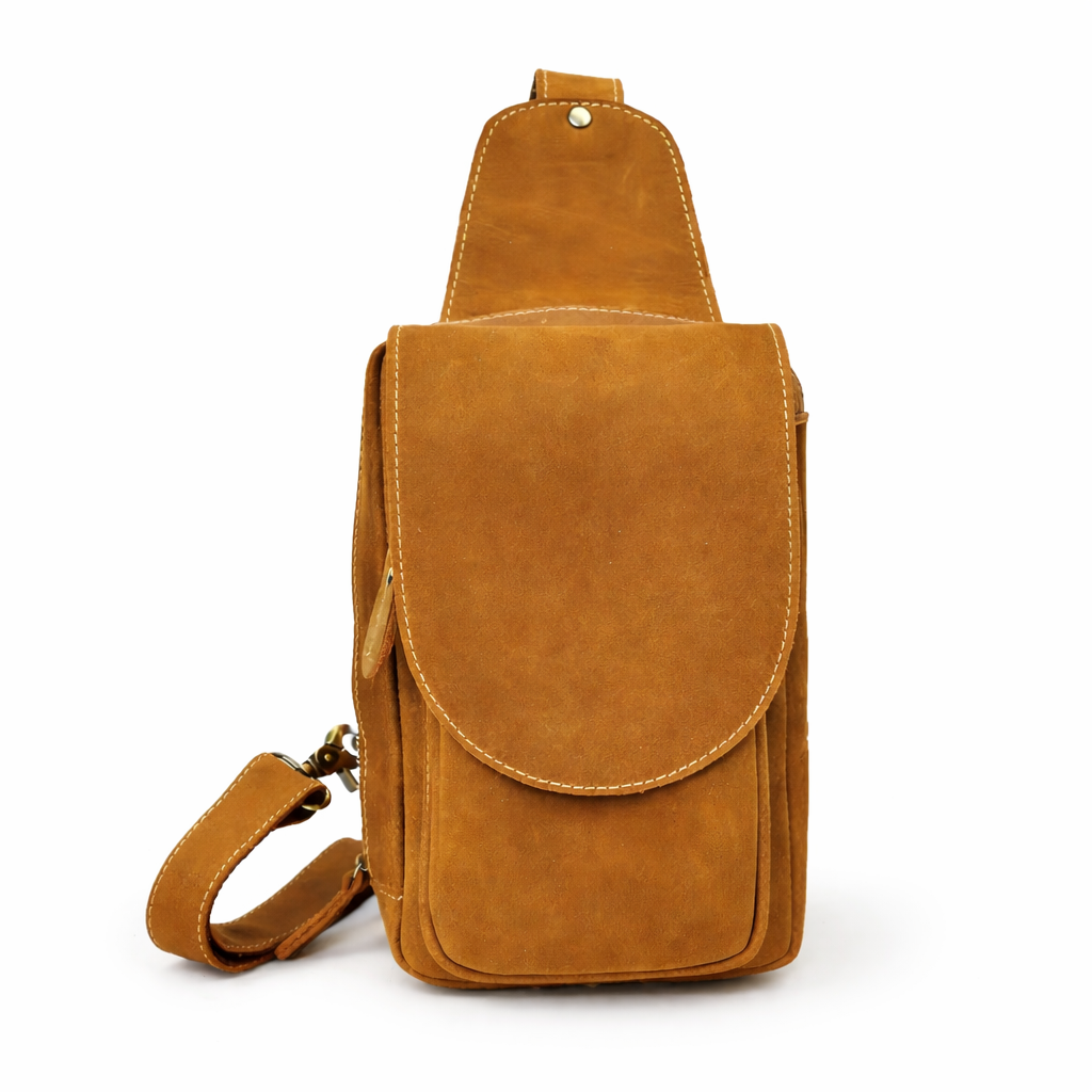 Newsbirds High Quality Big Chest Bag Real Cowhide Leather Chest Bags Crazy Horse Leather Men's Sling Bag Chest Pack for Man Male