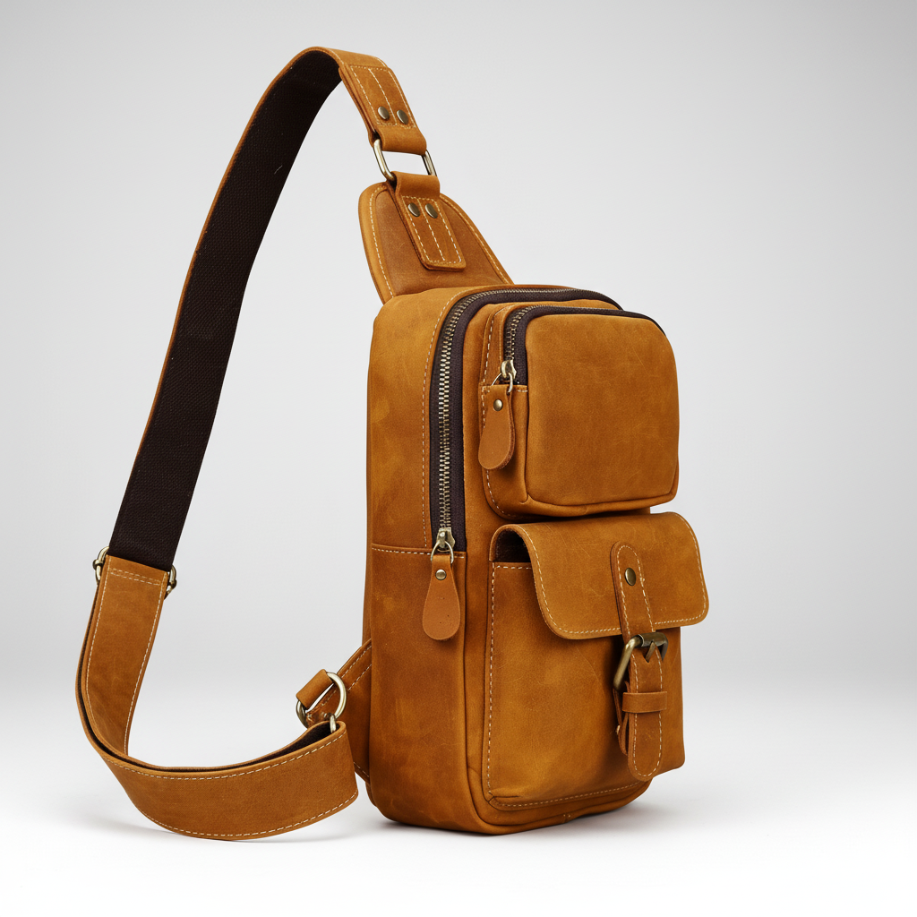 Newsbirds High Quality Big Chest Bag Real Cowhide Leather Chest Bags Crazy Horse Leather Men's Sling Bag Chest Pack for Man Male