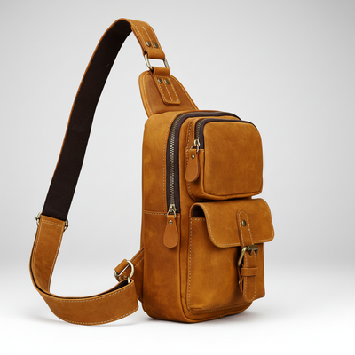 Newsbirds High Quality Big Chest Bag Real Cowhide Leather Chest Bags Crazy Horse Leather Men's Sling Bag Chest Pack for Man Male