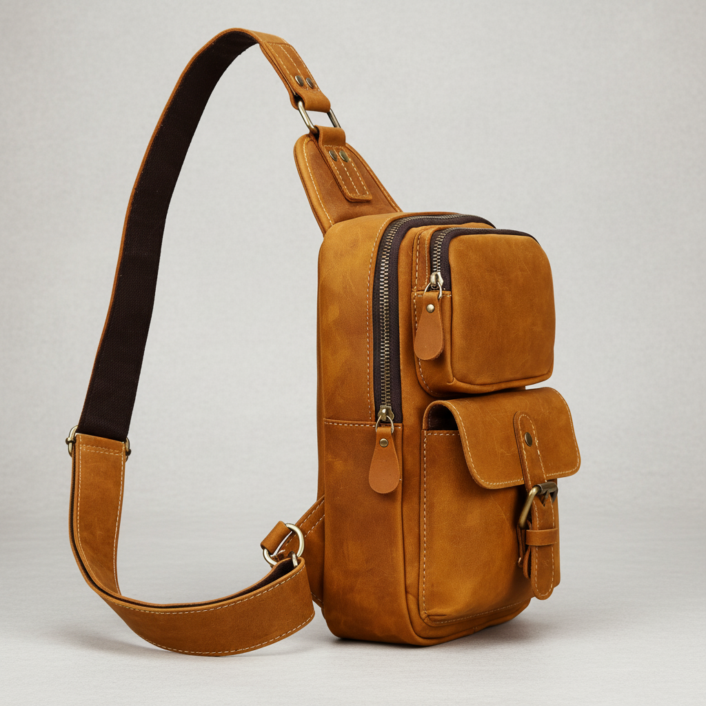 Newsbirds High Quality Big Chest Bag Real Cowhide Leather Chest Bags Crazy Horse Leather Men's Sling Bag Chest Pack for Man Male