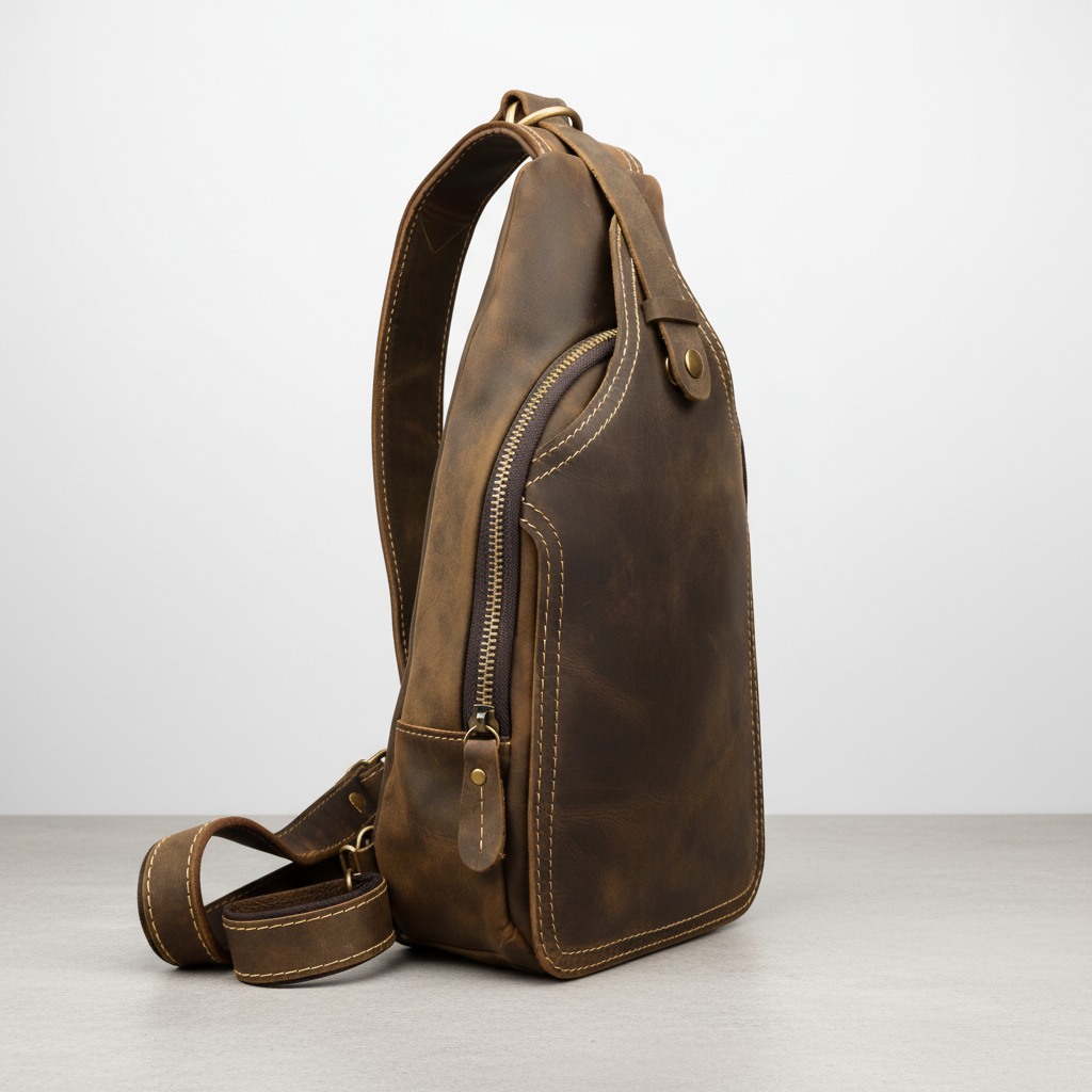 Newsbirds High Quality Big Chest Bag Real Cowhide Leather Chest Bags Crazy Horse Leather Men's Sling Bag Chest Pack for Man Male